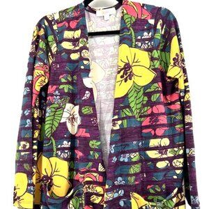 LuLaRoe Sarah Large Long Sleeve Cardigan Duster Floral Tropical Hawaiian